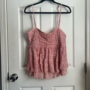 Fashion Nova Dusty Pink Lace Ruffle Camisole